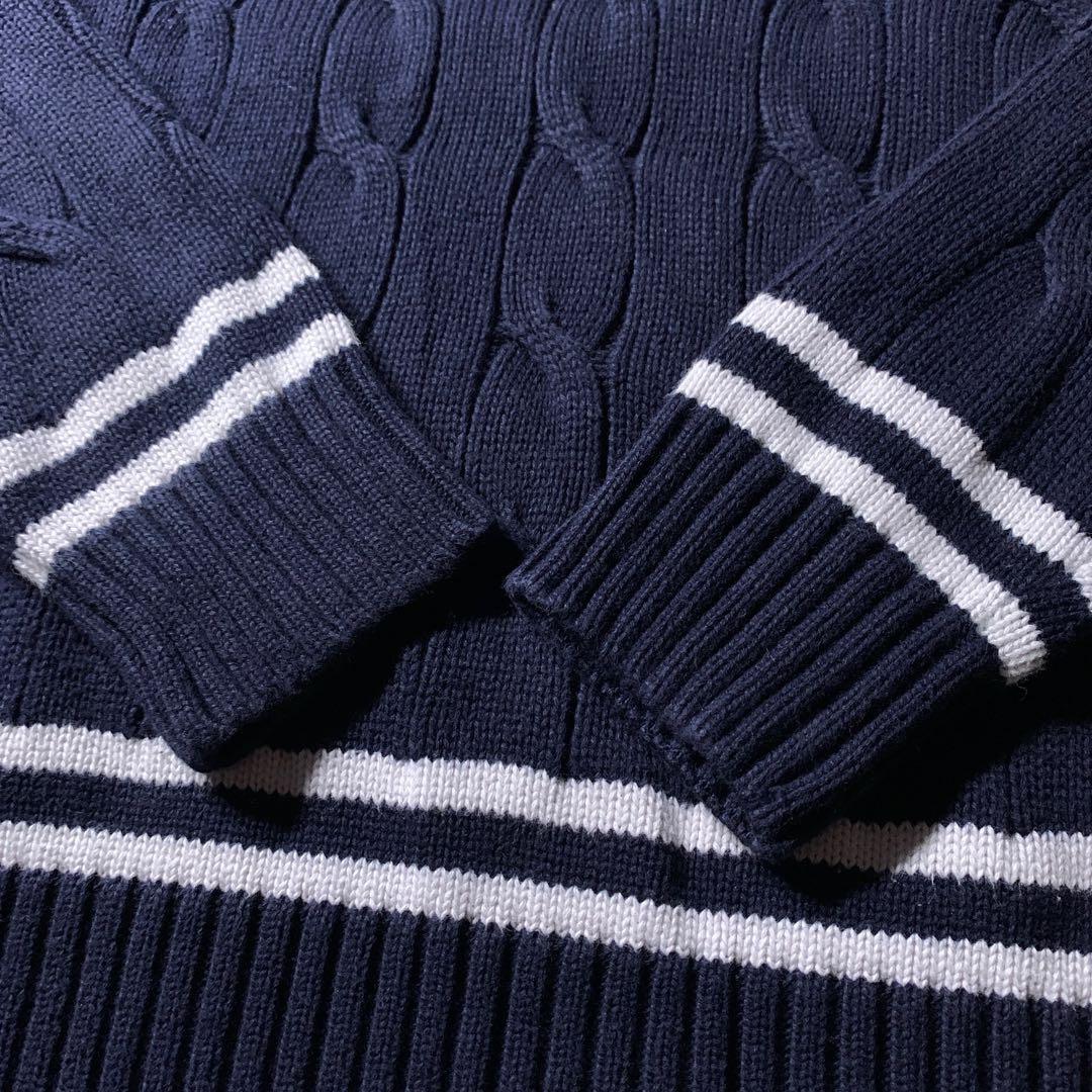 ALAN PAINE コットン ケーブル チルデンニット クリケットセーター 紺