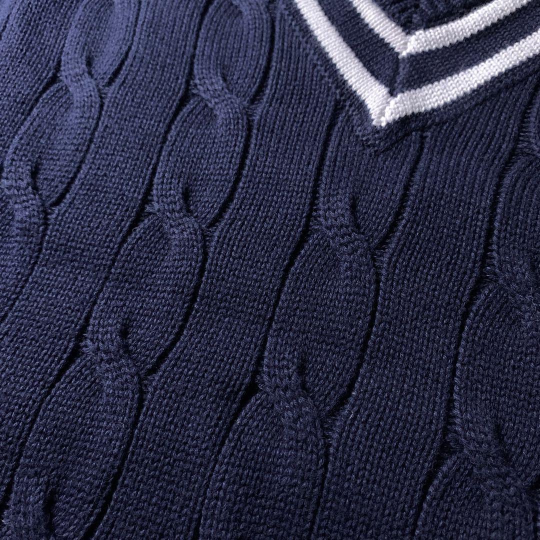 ALAN PAINE コットン ケーブル チルデンニット クリケットセーター 紺
