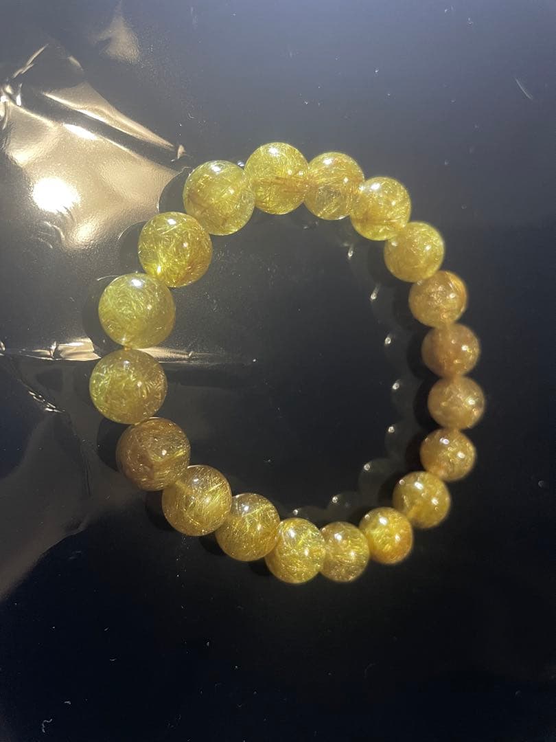 ゴールドルチル ハイグレード タイチンルチルクォーツ 数珠　ブレスレット