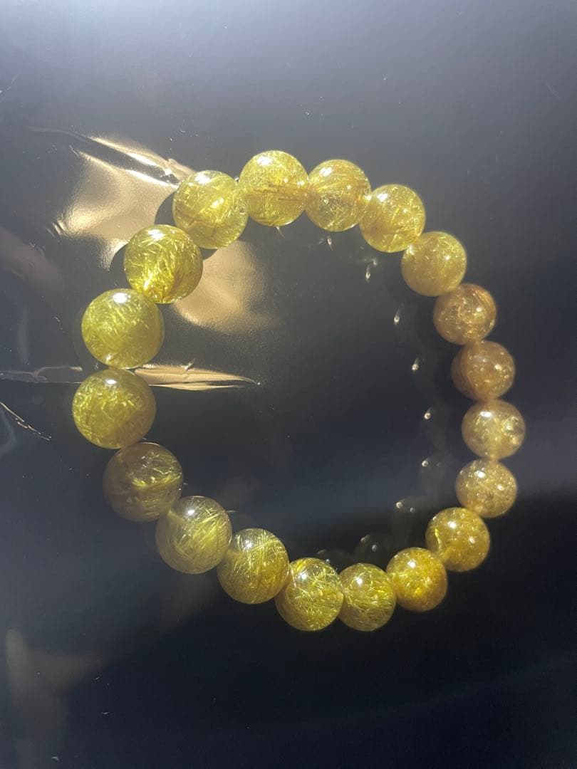 ゴールドルチル ハイグレード タイチンルチルクォーツ 数珠　ブレスレット