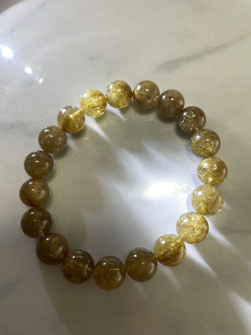 ゴールドルチル ハイグレード タイチンルチルクォーツ 数珠　ブレスレット