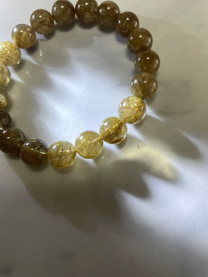 ゴールドルチル ハイグレード タイチンルチルクォーツ 数珠　ブレスレット