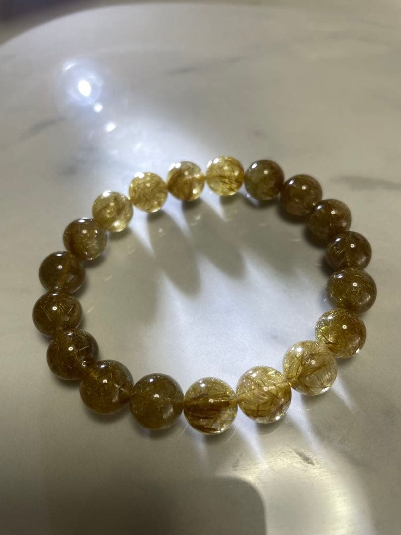 ゴールドルチル ハイグレード タイチンルチルクォーツ 数珠　ブレスレット