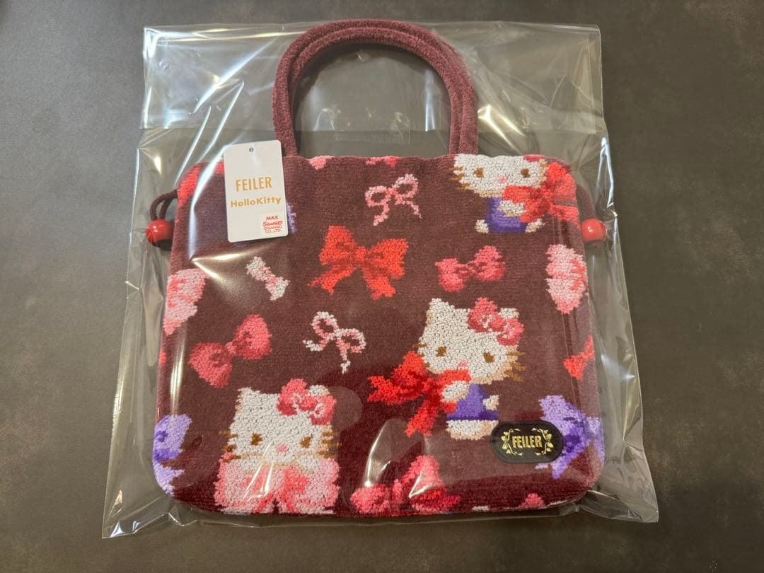 新品未使用 フェイラー　ハローキティ　手付き巾着　リボン　サンリオ コラボ