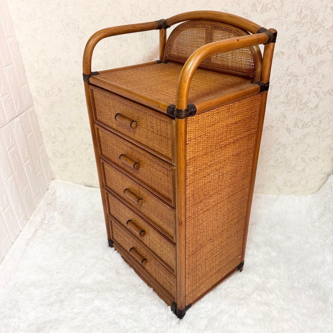 【美品】ラタン 5段チェスト 籐製 引き出し収納 アンティーク