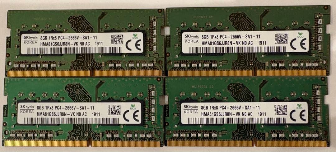 SK hynix 8GB DDR4 PC4-2666Vメモリー4枚