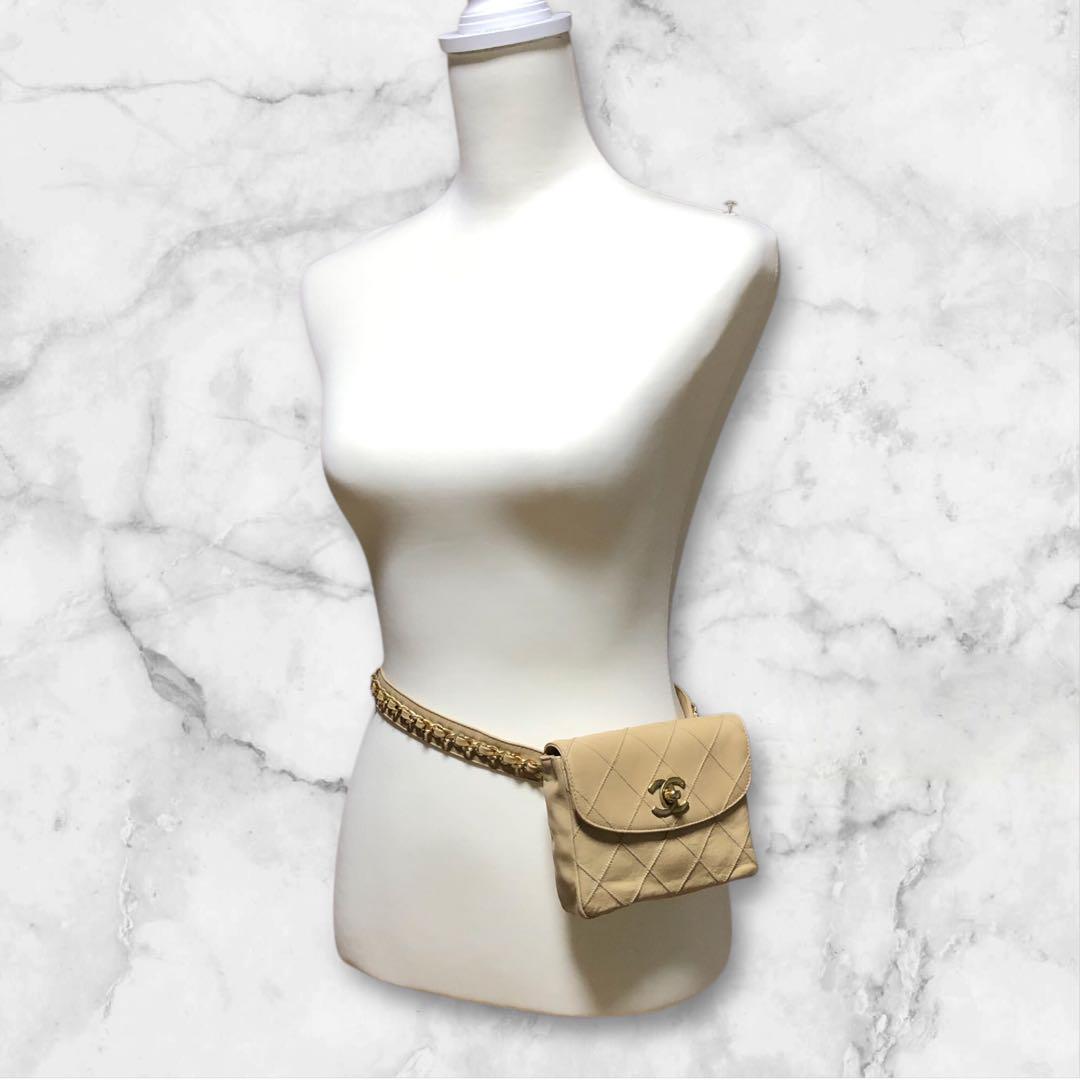 シャネル ウエストポーチ ビコローレ ラムスキン ターンロック ベージュ