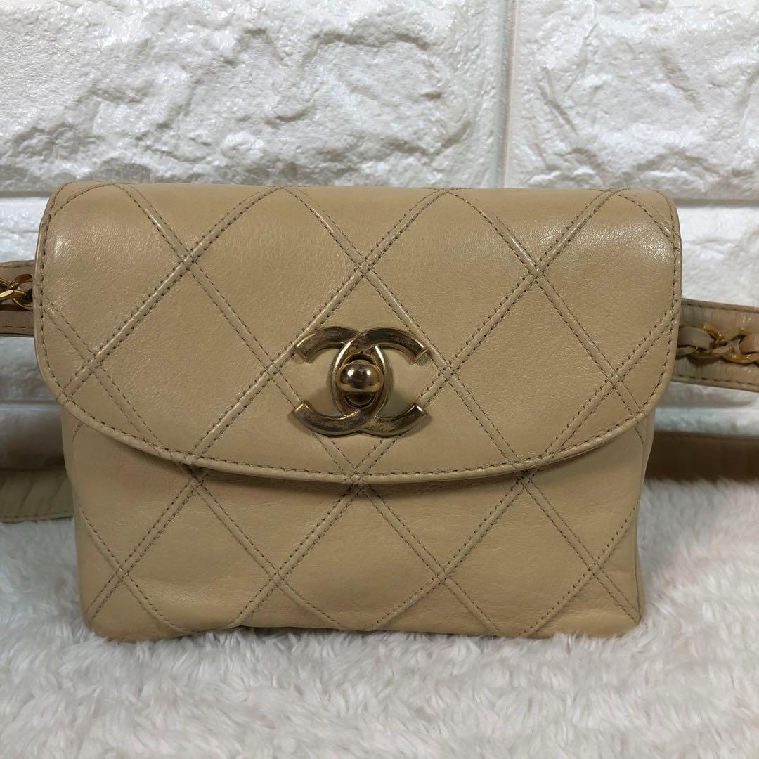 シャネル ウエストポーチ ビコローレ ラムスキン ターンロック ベージュ