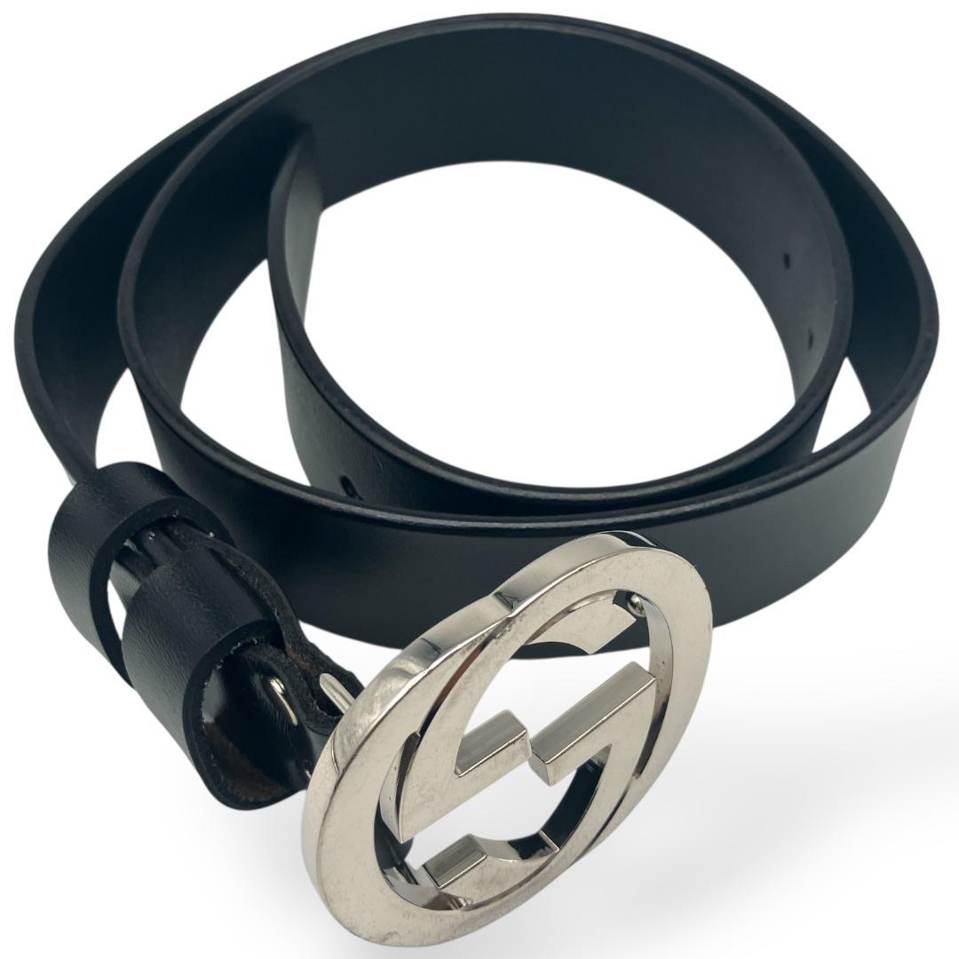 GUCCI グッチ インターロッキング バックル ベルト付き シルバー ブラック