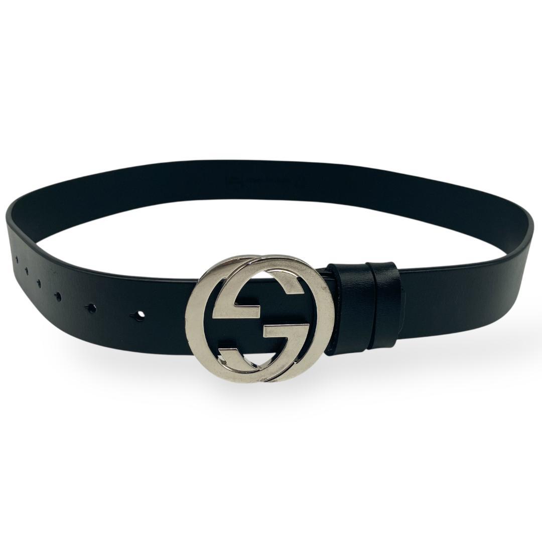 GUCCI グッチ インターロッキング バックル ベルト付き シルバー ブラック