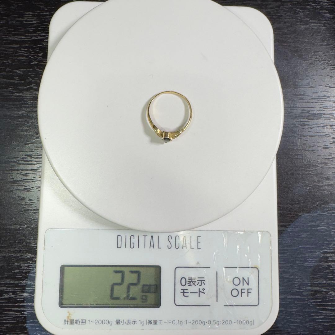 18金リング　ダイヤ(0.05ct) サファイア(0.47ct)2.2g 22号