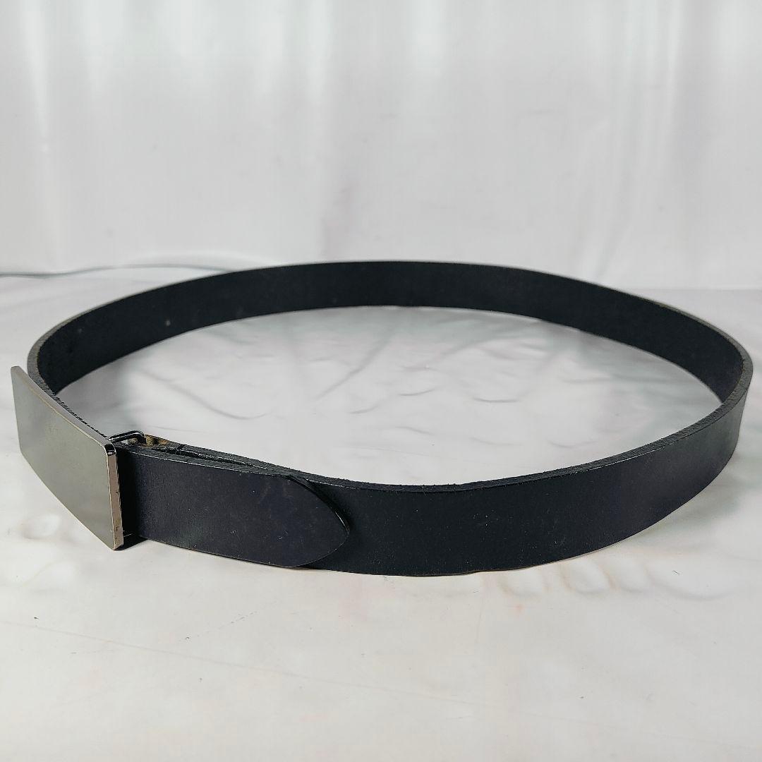 【美品】シルバープレートバックル × ブラックドレスベルト 高級極厚ステアベルト