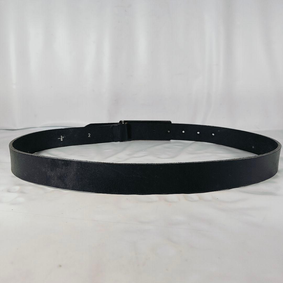 【美品】シルバープレートバックル × ブラックドレスベルト 高級極厚ステアベルト