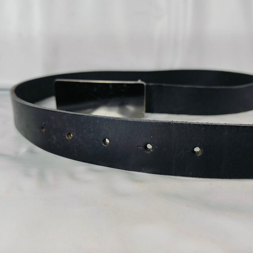 【美品】シルバープレートバックル × ブラックドレスベルト 高級極厚ステアベルト