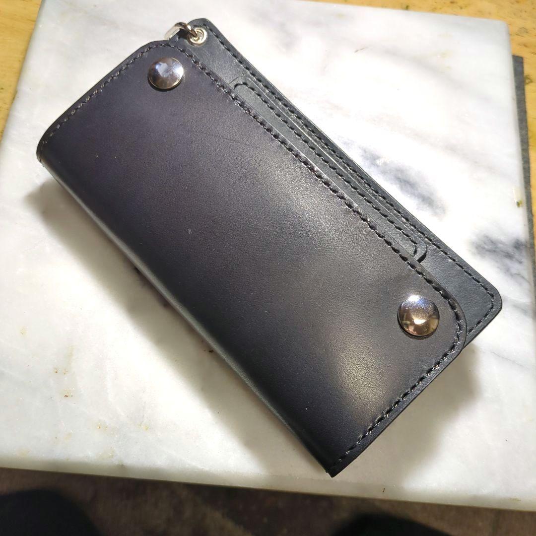 姫路ヌメ革 トラッカーウォレット ハンドメイド ロングウォレット 長財布 黒