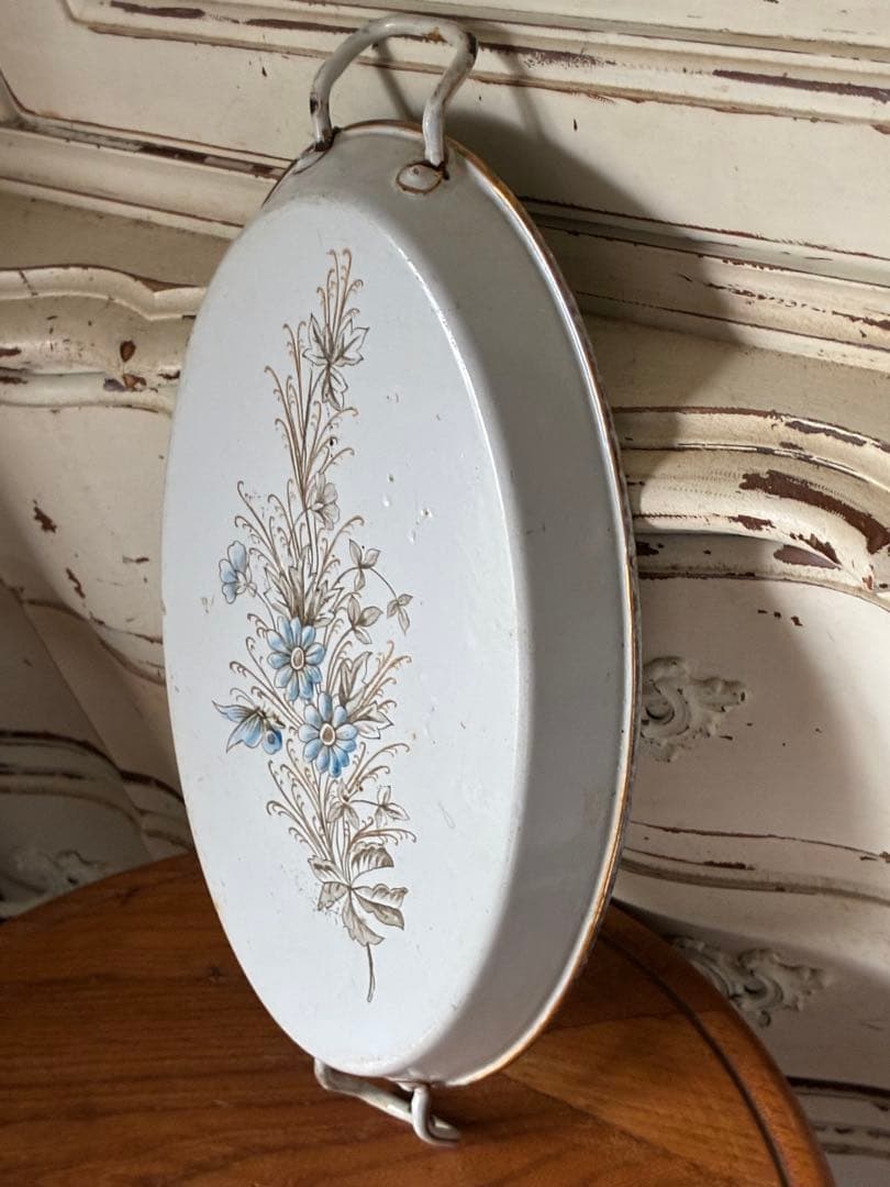 マンズアンティーク　ホーロー プレート　オーバル　お皿　トレイ手書き　レア