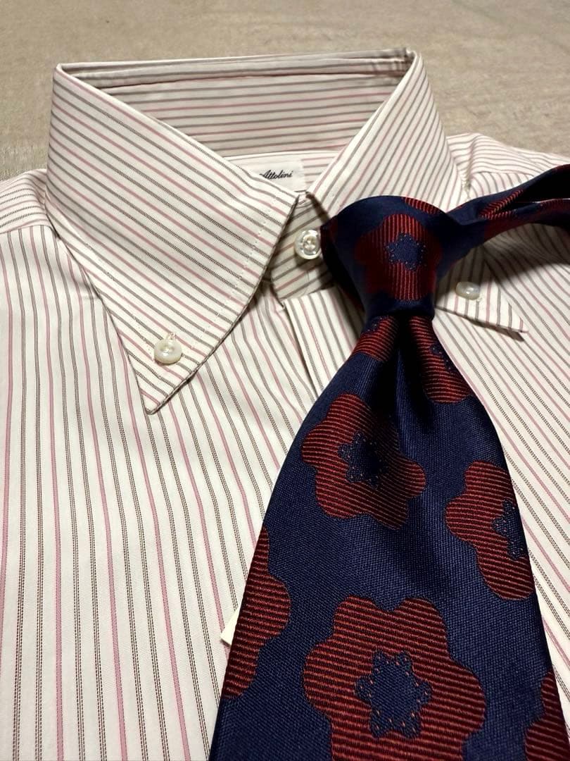 【新品】Cesare Attolini／B.Dストライプ／ブラウン／ピンク