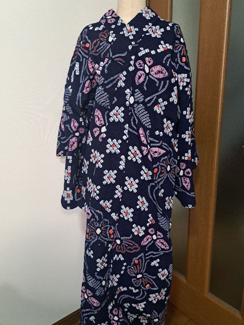 有松絞り 浴衣 シボ良好 手縫い仕立て