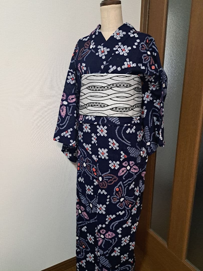 有松絞り 浴衣 シボ良好 手縫い仕立て