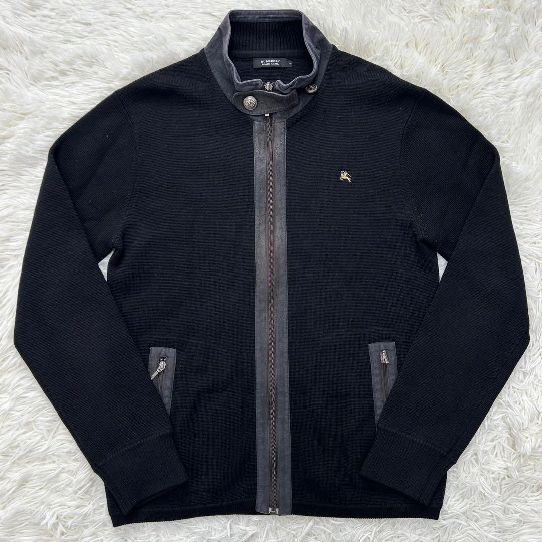 【極美品/L】バーバリー ブラックレーベル ニットブルゾン ウール スエード 黒