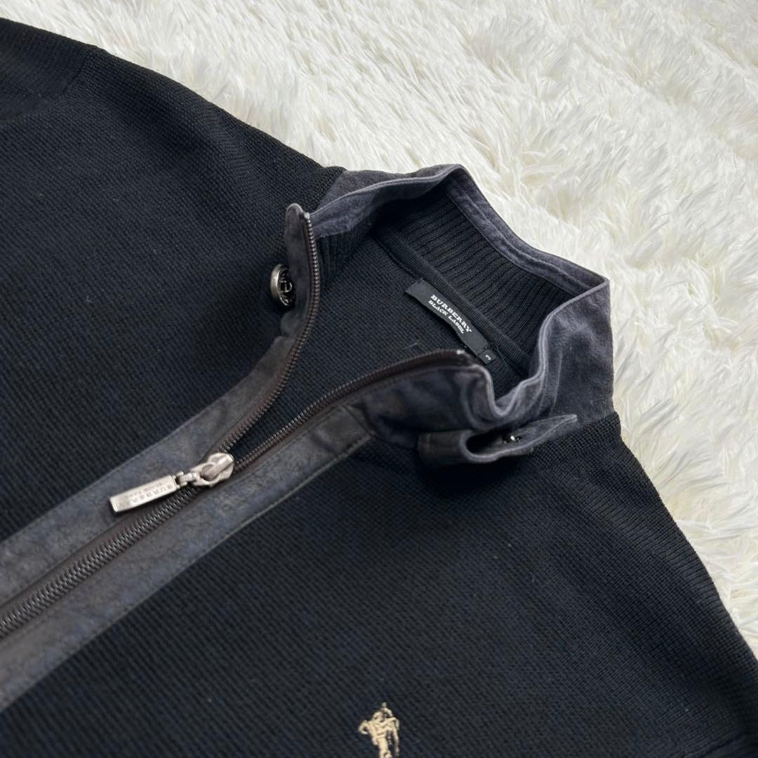 【極美品/L】バーバリー ブラックレーベル ニットブルゾン ウール スエード 黒