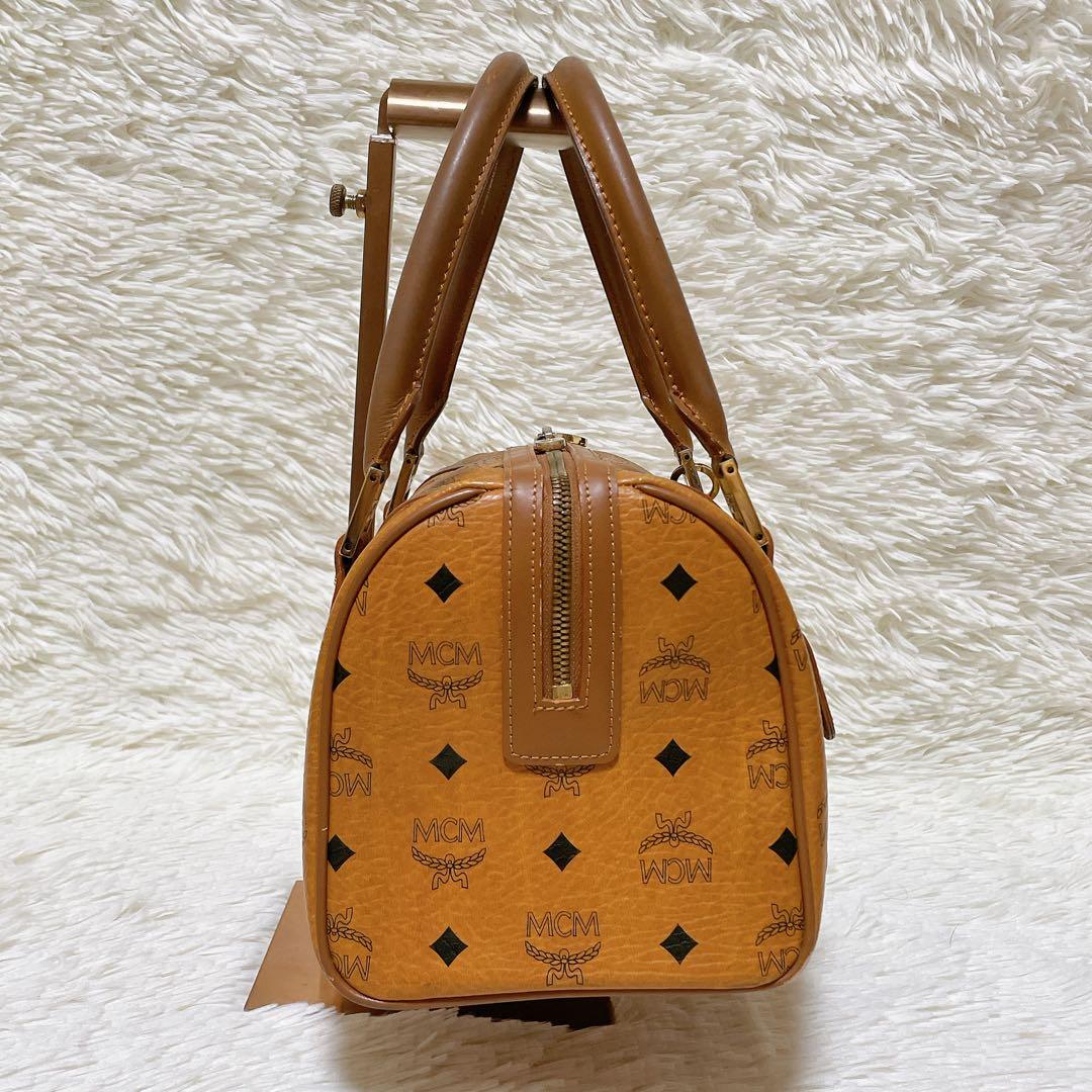MCM エムシーエム ミニボストン レザー ブラウン ヴィセトス ロゴチャーム