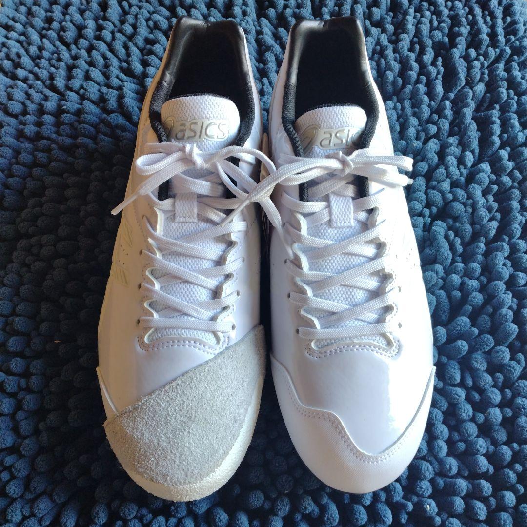 asics ベースボールシューズ ホワイト スパイク P革付