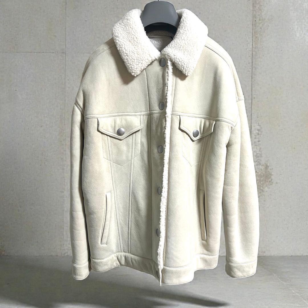 定価約90万 プラダ ムートン レザー シアリング ジャケット ブルゾン