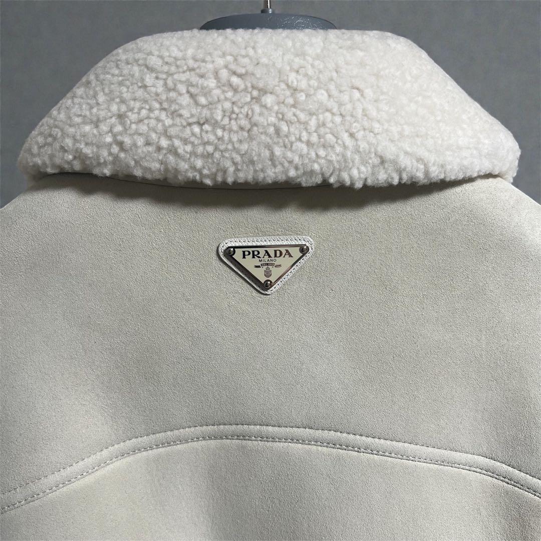 定価約90万 プラダ ムートン レザー シアリング ジャケット ブルゾン