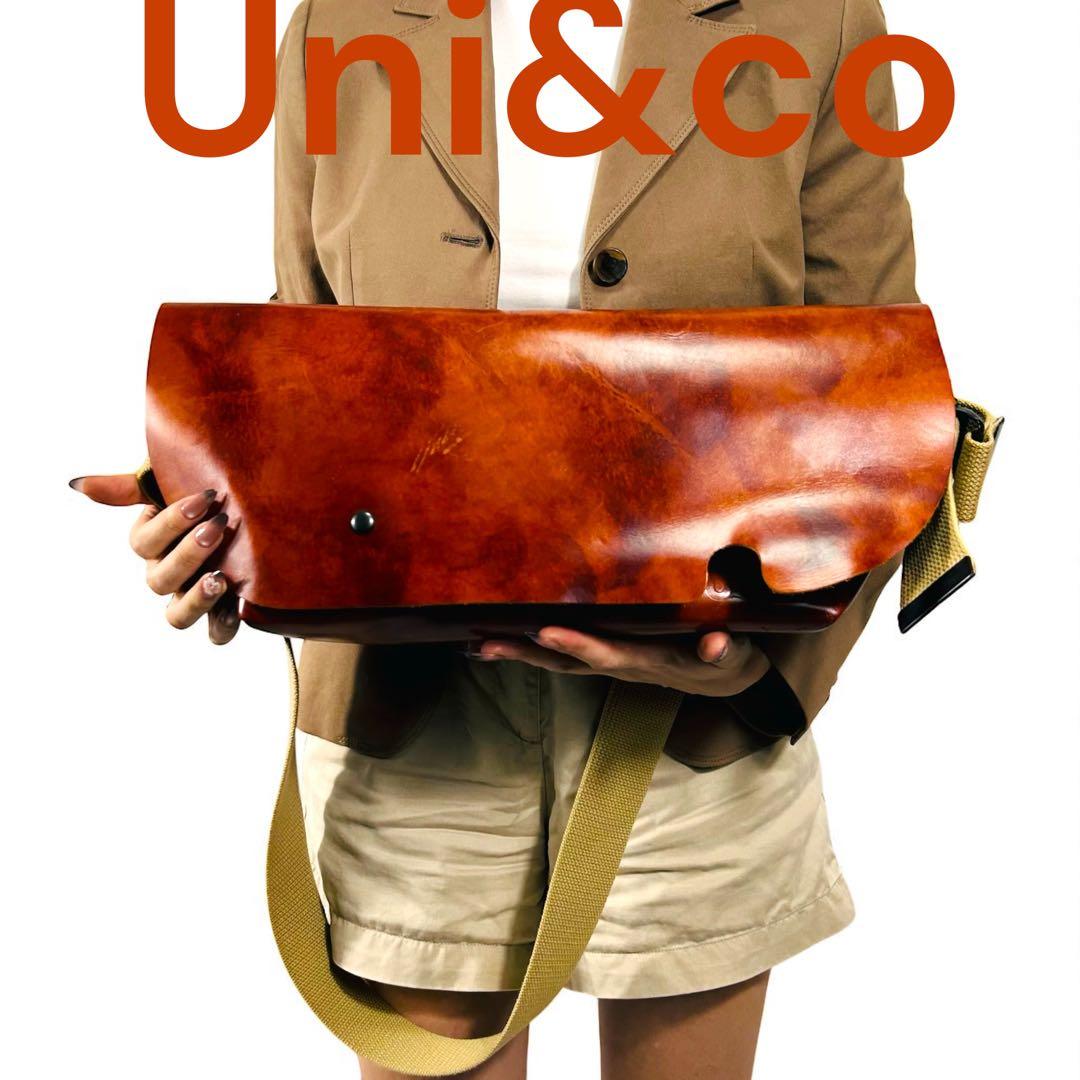Uni&co. ユニアンドコー　ブラウンレザー メッセンジャーバッグ