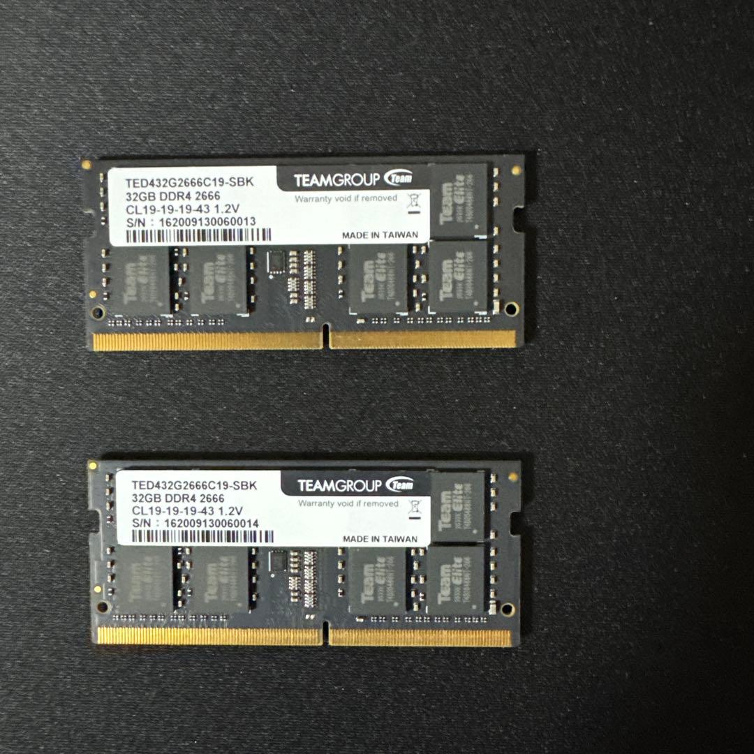 DDR4 2666MHz 32GBx2枚組 64GB ノートPC用