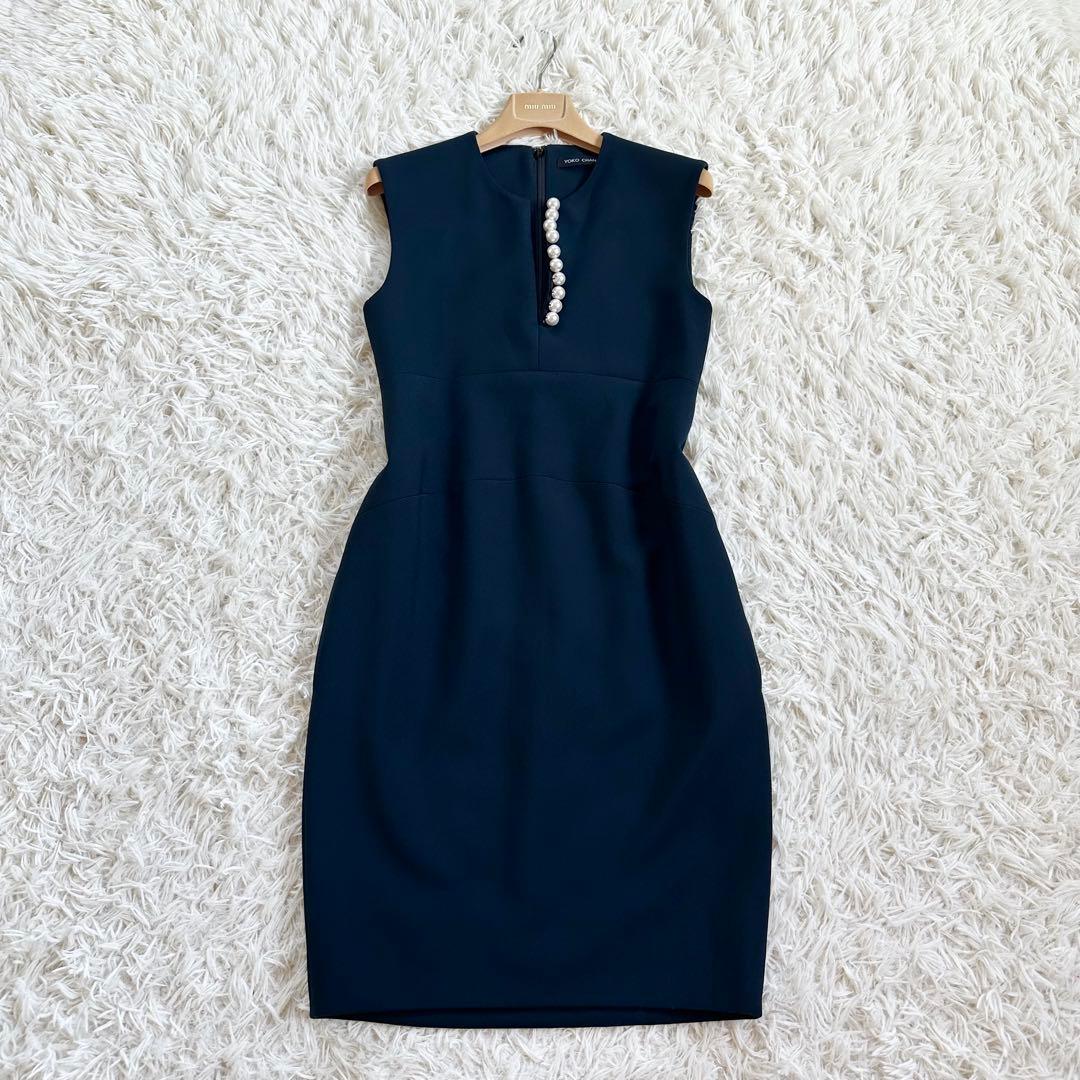 【未使用級♡着用1回】ヨーコチャン　スリットラインパールワンピース　ネイビー36