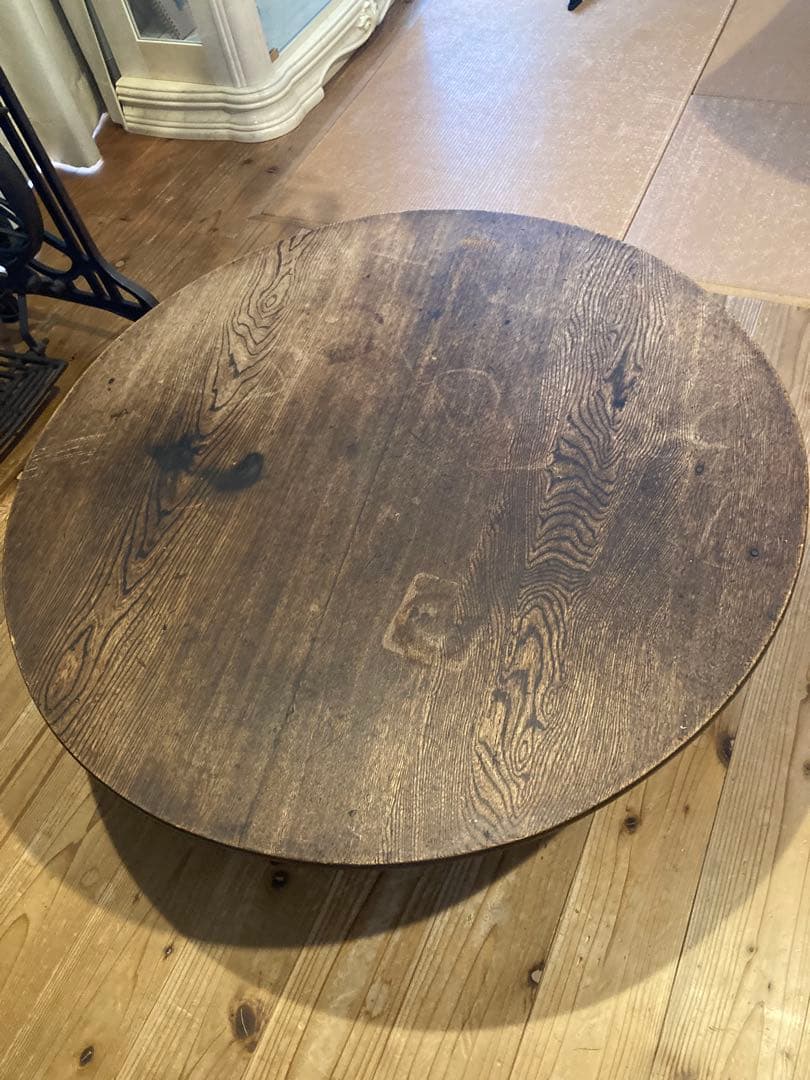 昭和レトロ　折畳丸ちゃぶ台　古い木製丸ローテーブル④