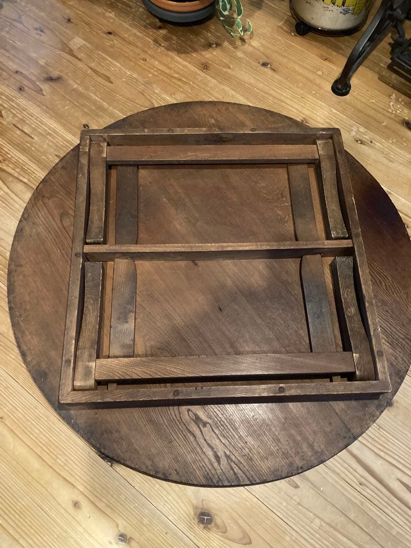 昭和レトロ　折畳丸ちゃぶ台　古い木製丸ローテーブル④