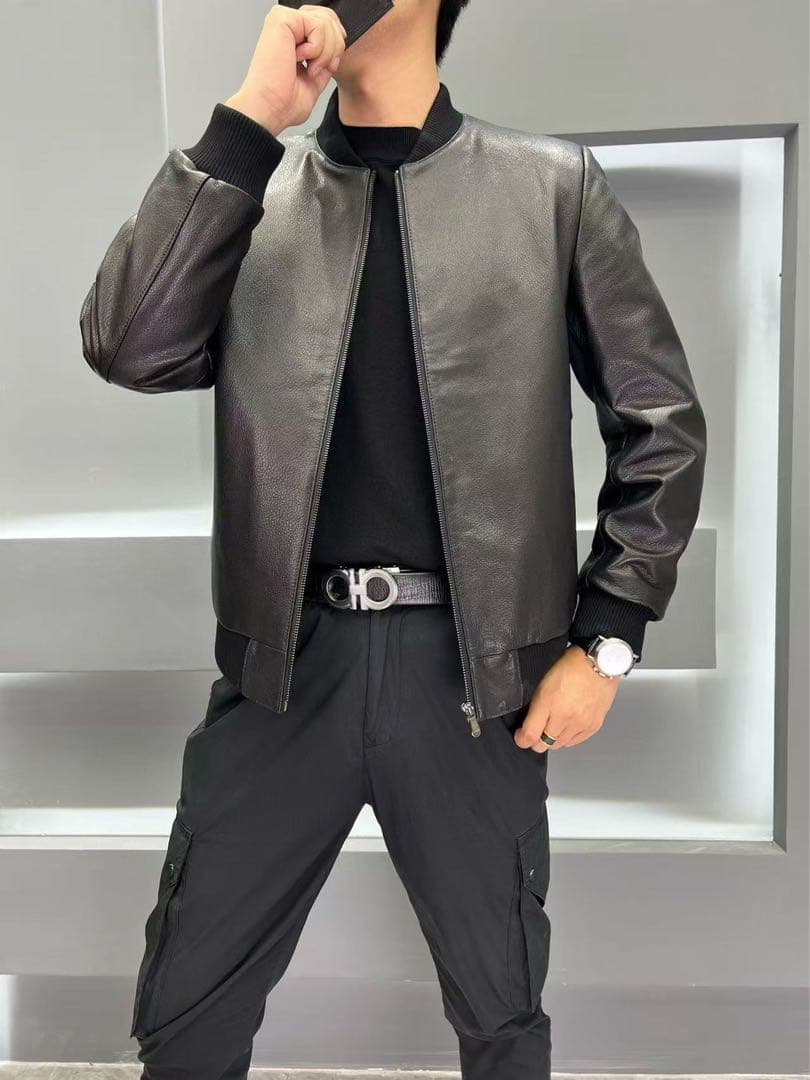 レ*イ様 レザーダウンジャケット ラムレザー シングルライダースジャケット