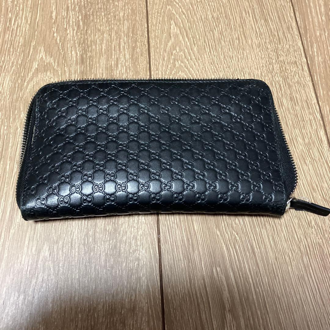美品✨グッチ　長財布　ラウンドファスナー　オーガナイザー　マイクロ　シマ　黒