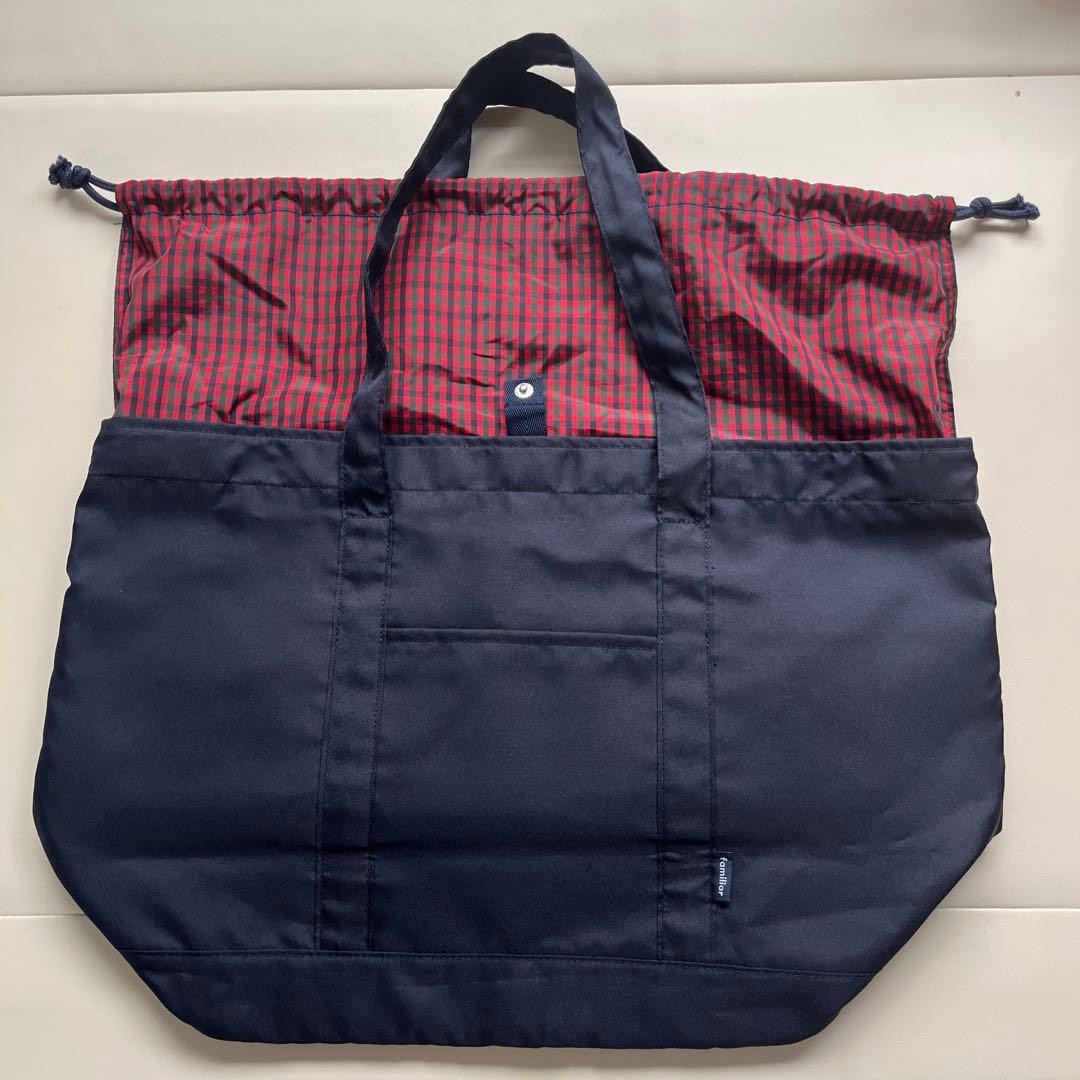 【値下げ】familiar マザーズバッグ ネイビー 赤チェック柄　美品