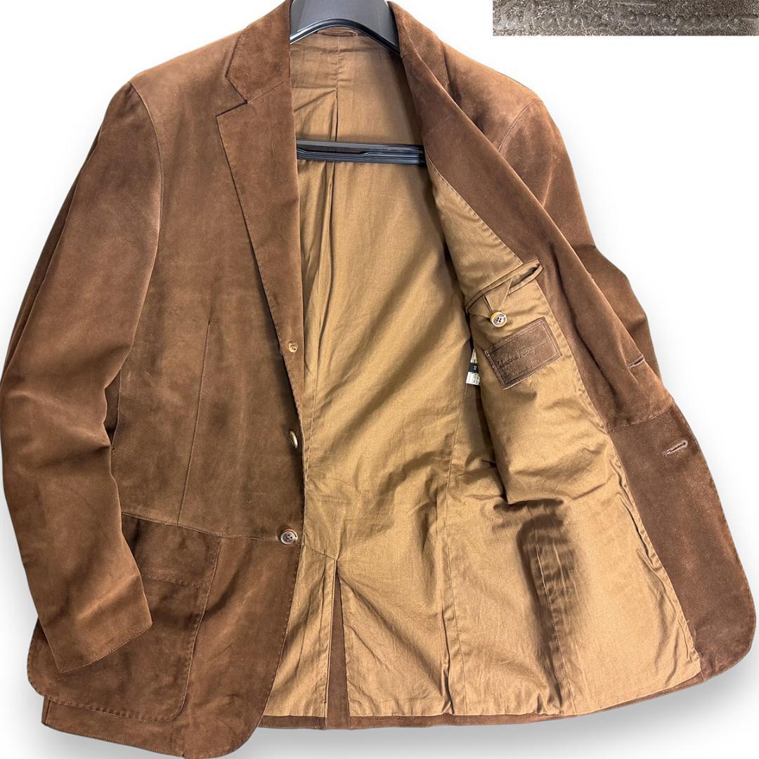 J6287 美品 サルヴァトーレフェラガモ スエードテーラードジャケット 茶48