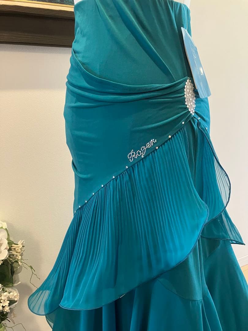 Rogerターコイズ フリル付き社交ダンスドレス