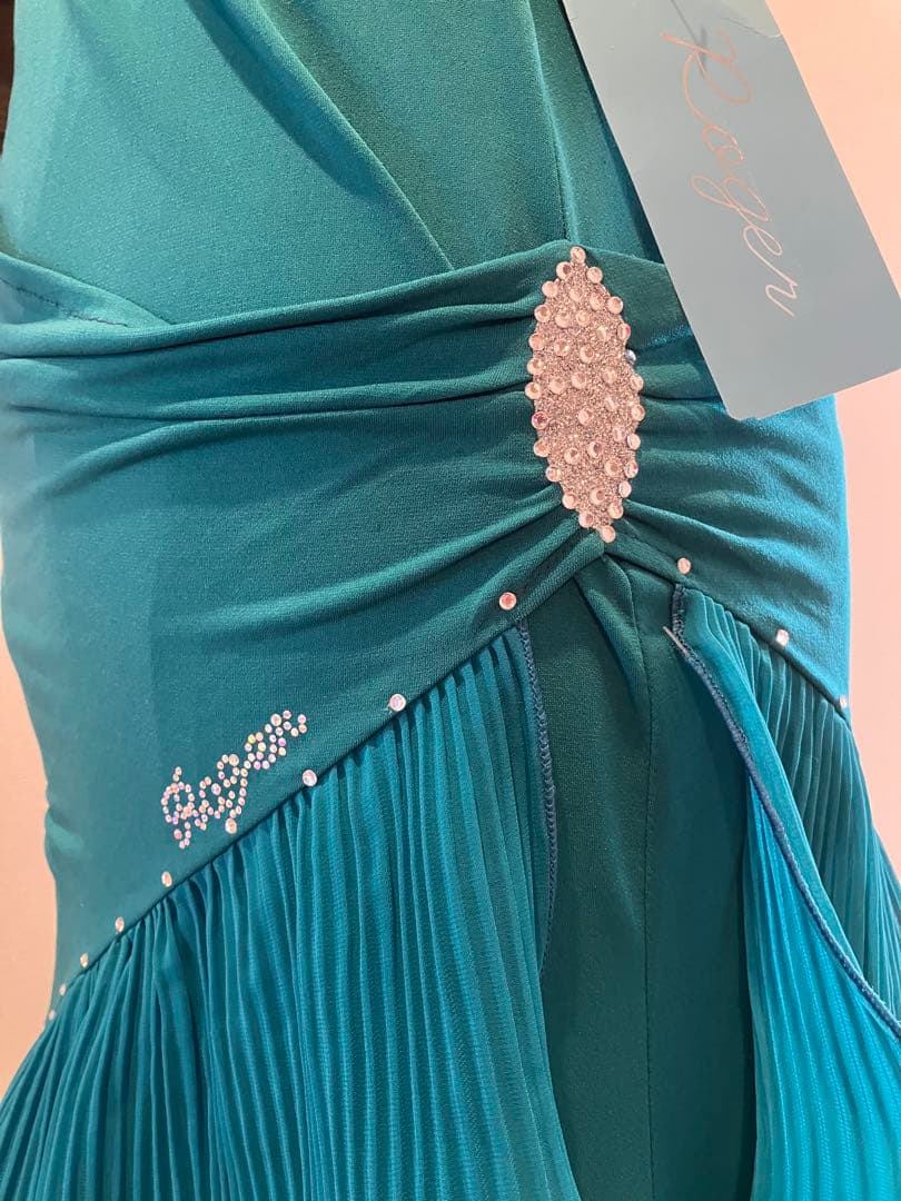 Rogerターコイズ フリル付き社交ダンスドレス