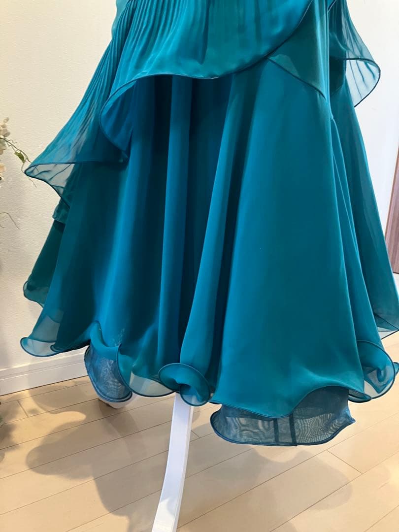 Rogerターコイズ フリル付き社交ダンスドレス