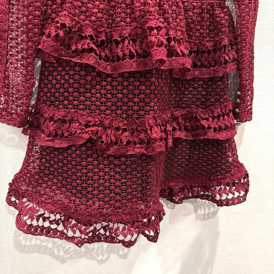 SELF PORTRAITセルフポートレイトレースフリル長袖ミニワンピースUK6