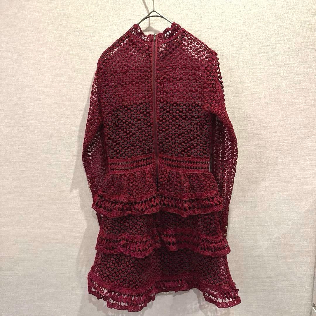 SELF PORTRAITセルフポートレイトレースフリル長袖ミニワンピースUK6