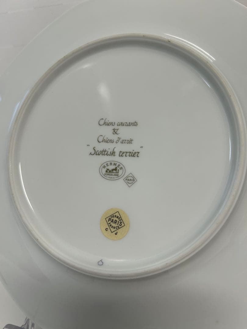 【未使用】エルメス絵皿　犬柄テリア 八角プレート