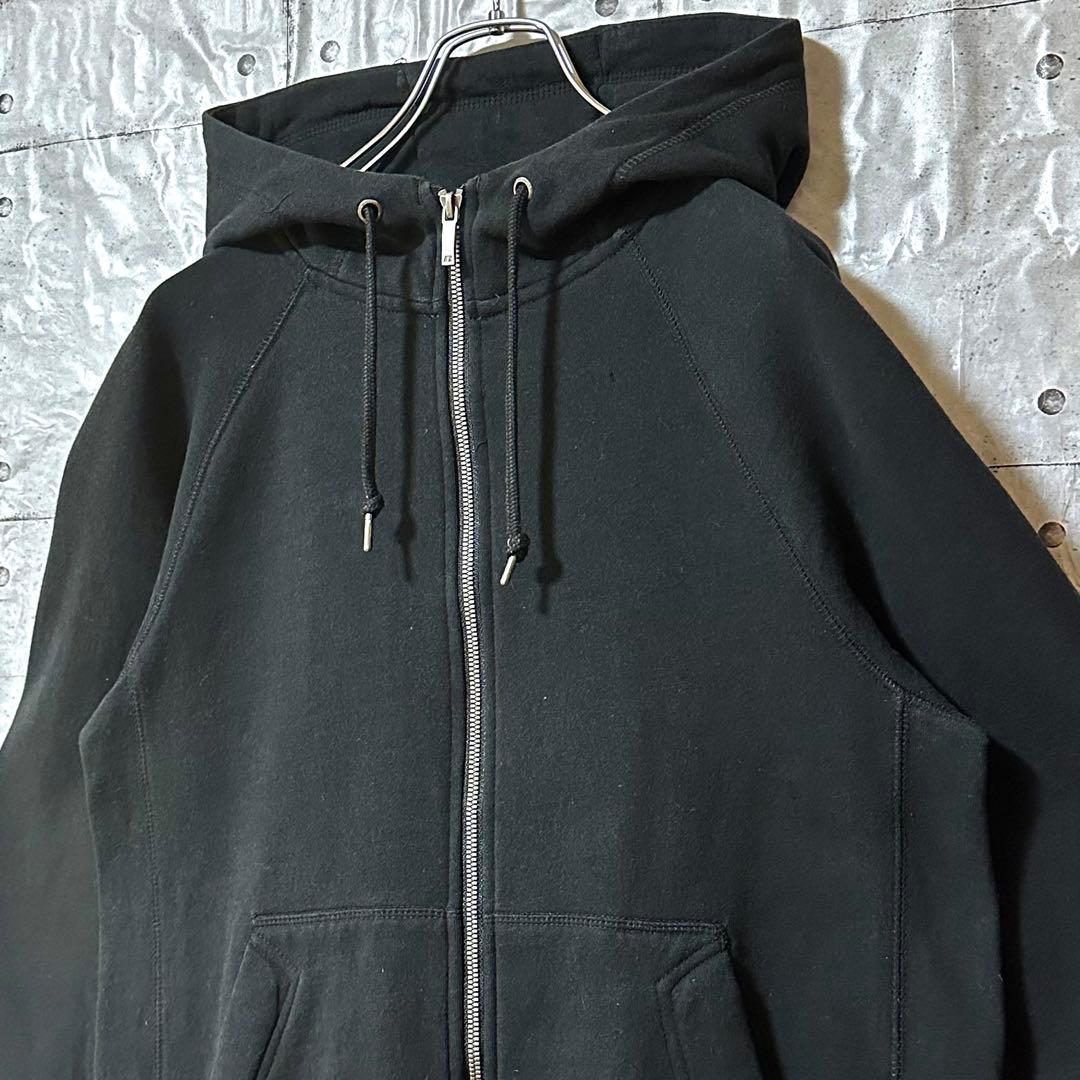 古着 ラッセルアスレチック ジップパーカー 無地 スウェット 刺繍 裏起毛 黒