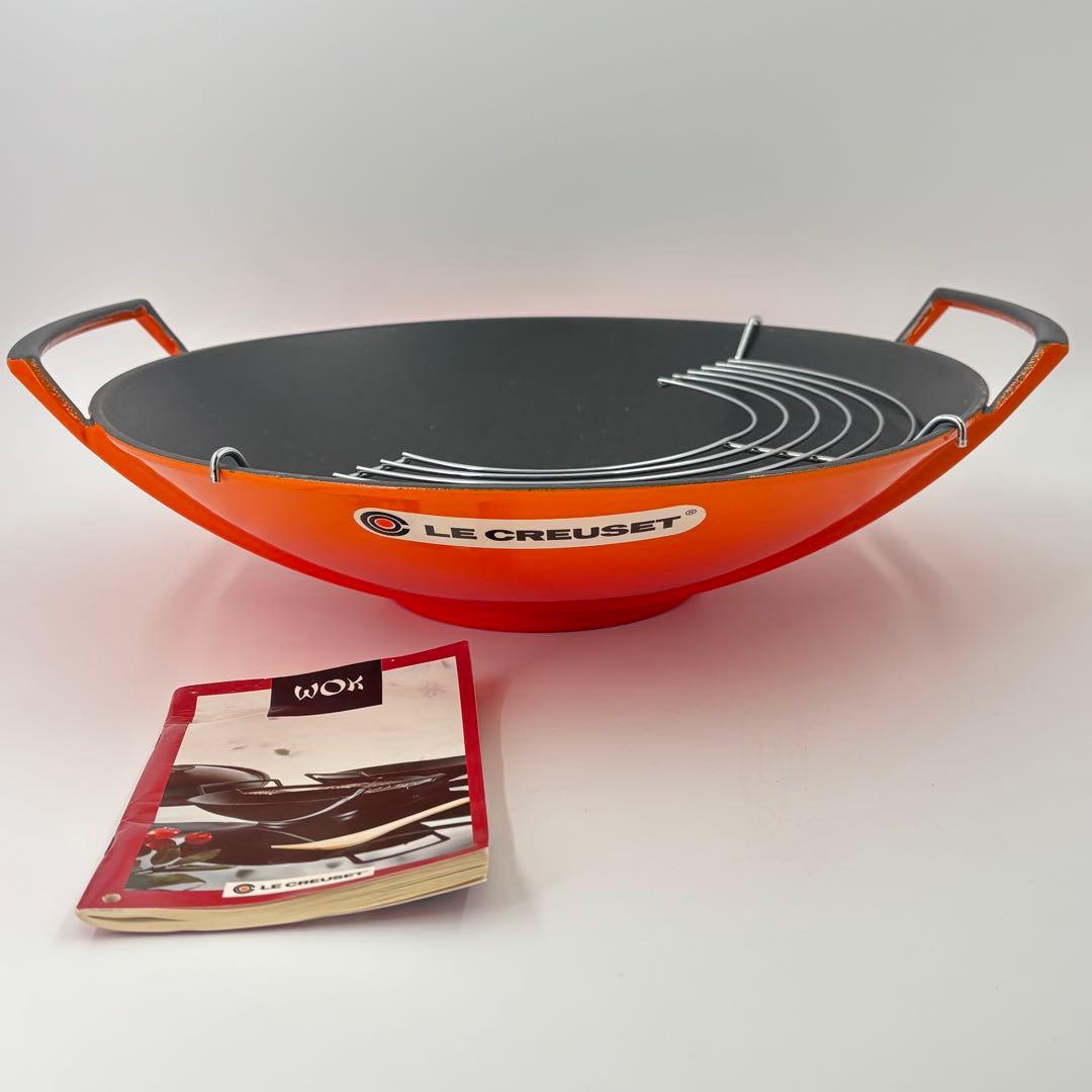 ル・クルーゼ 36cm ウォック オレンジ 鋳物 中華鍋 油切り 未使用