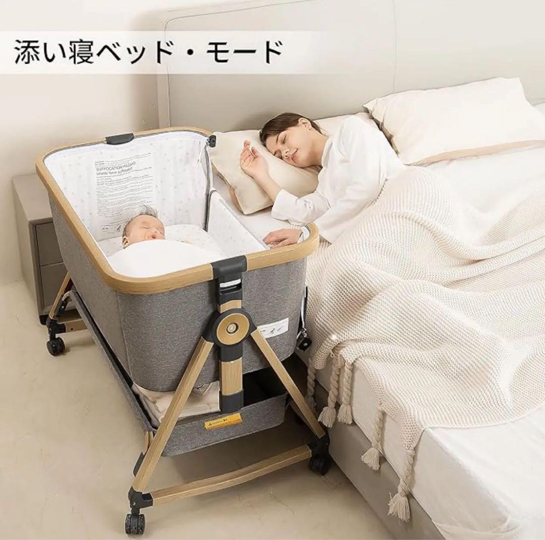新品正規品HZDMJベビーベッド添い寝折りたたみハイローベッドグレー03C-G