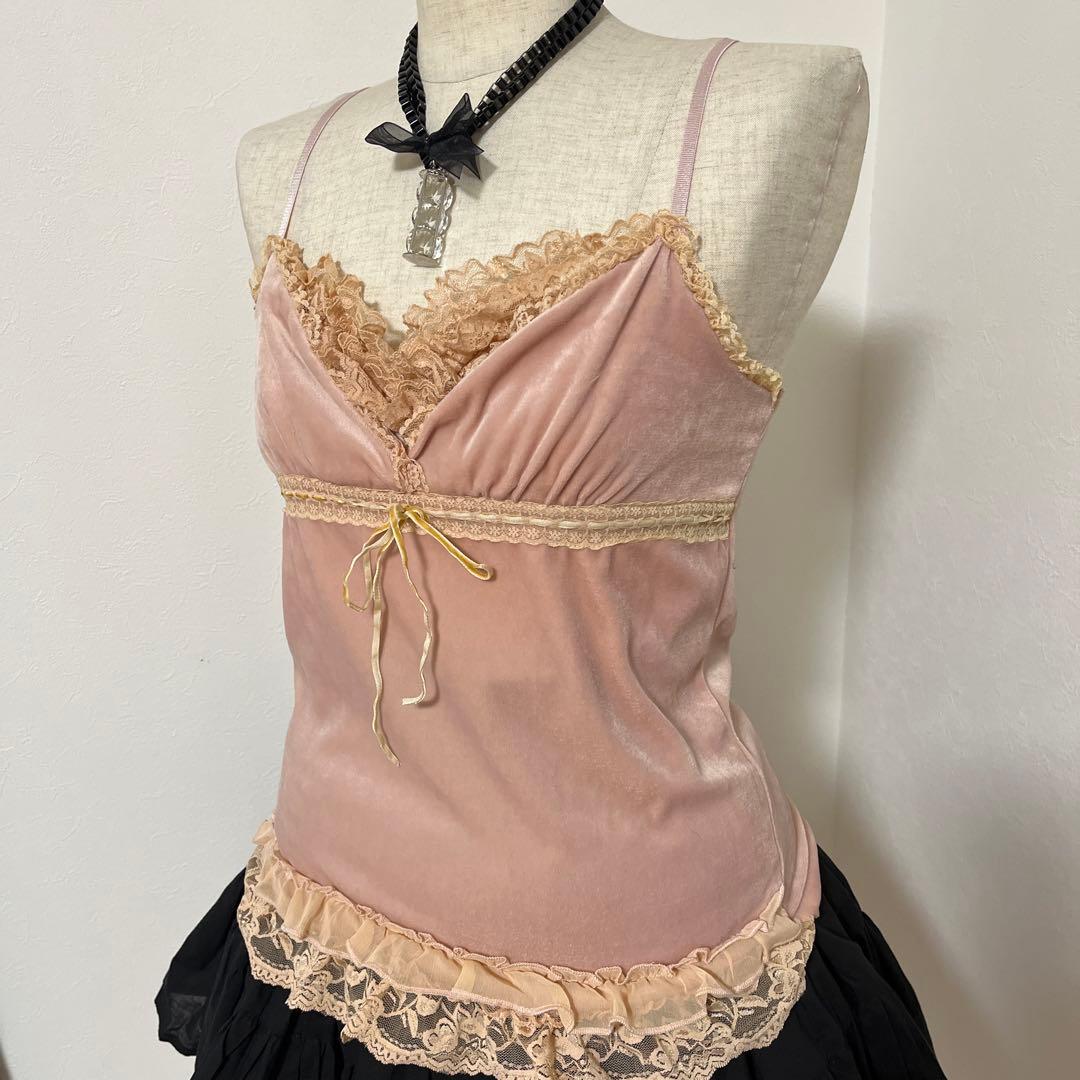 フェアリーグランジ itimi tops キャミソール ベロア レース 森ガール