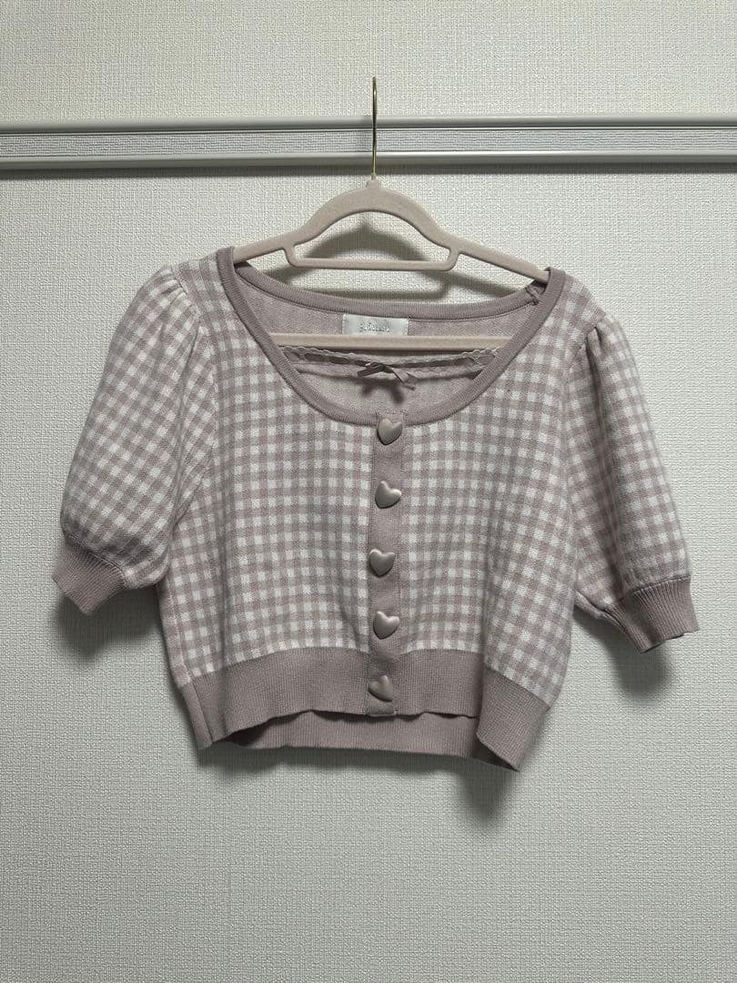 pium ハートボタンレーステープニット ピンク