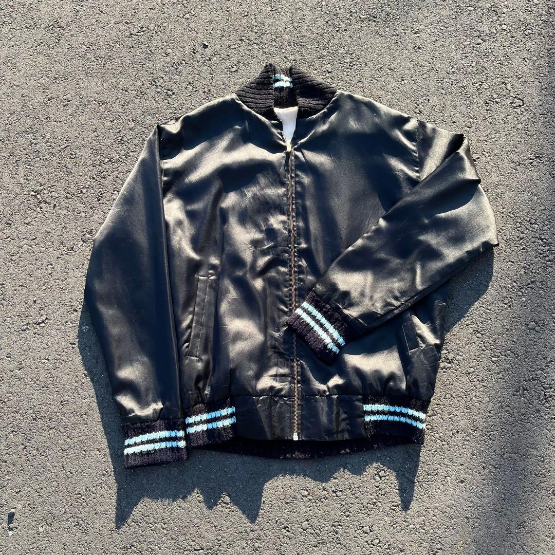 80s スーベニアジャケット タイ スカジャン ベトジャン アメカジ 黒 リブ青